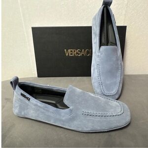 New Versace Villa Suede Driving Greca Shoes Loafers $775 Sz. 45 EU